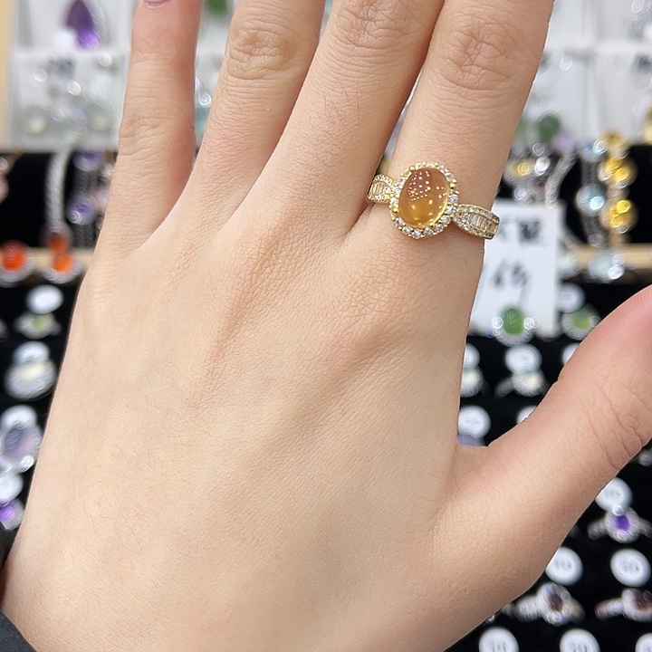 戒指银S925镀金镶嵌黄晶