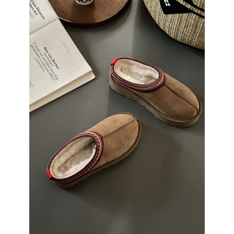 【民族风】雪地靴女短筒羊皮毛一体加厚懒人鞋一脚蹬外穿厚底