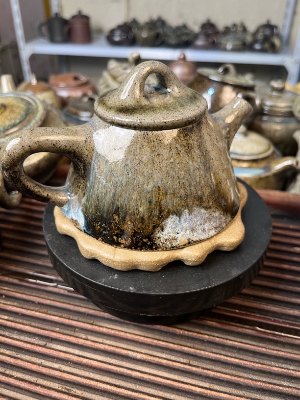 宜兴原矿紫砂柴烧裸烧陶瓷天青霸王瓢窑宝茶具紫砂壶