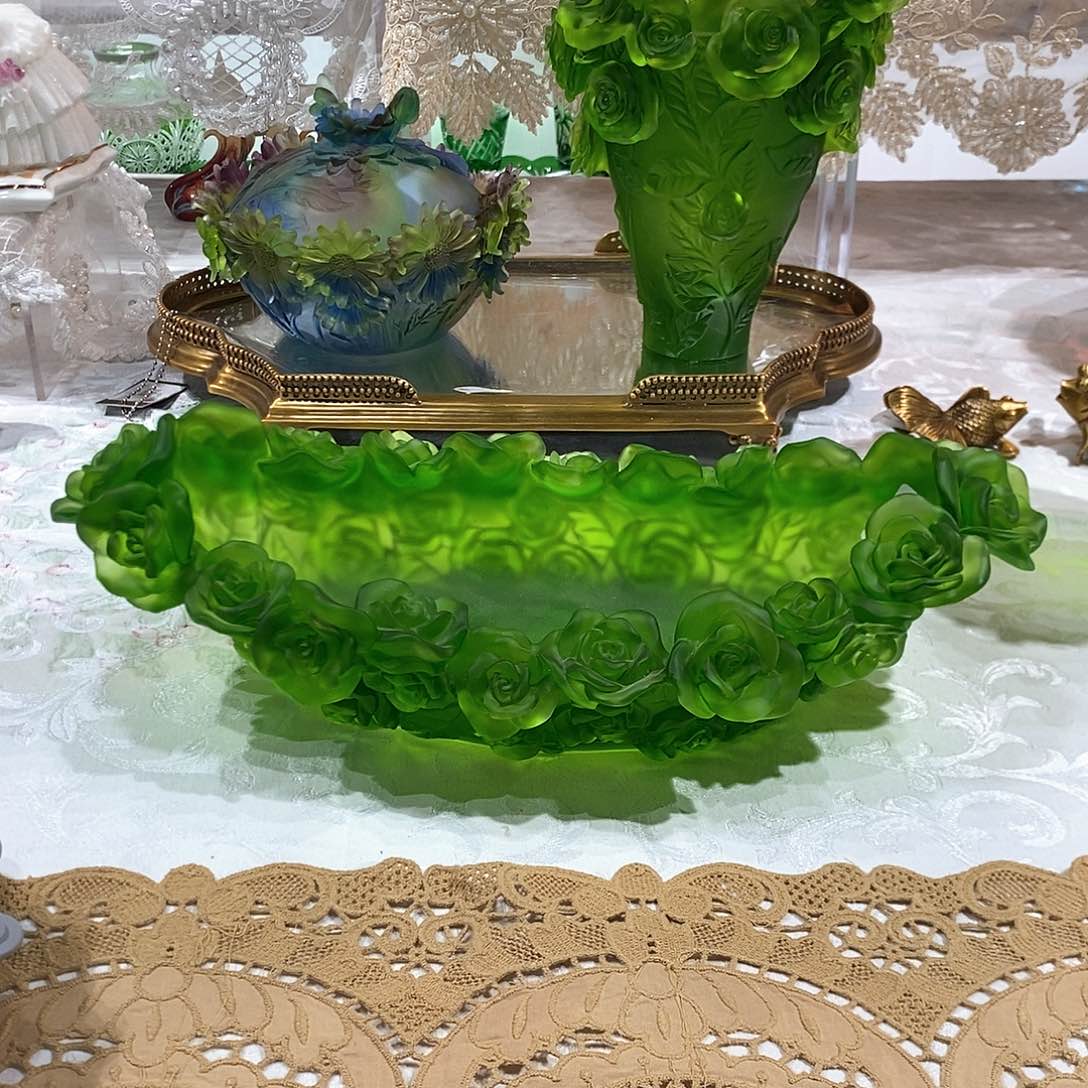 摆件QAA075脱蜡水晶玫瑰花果船