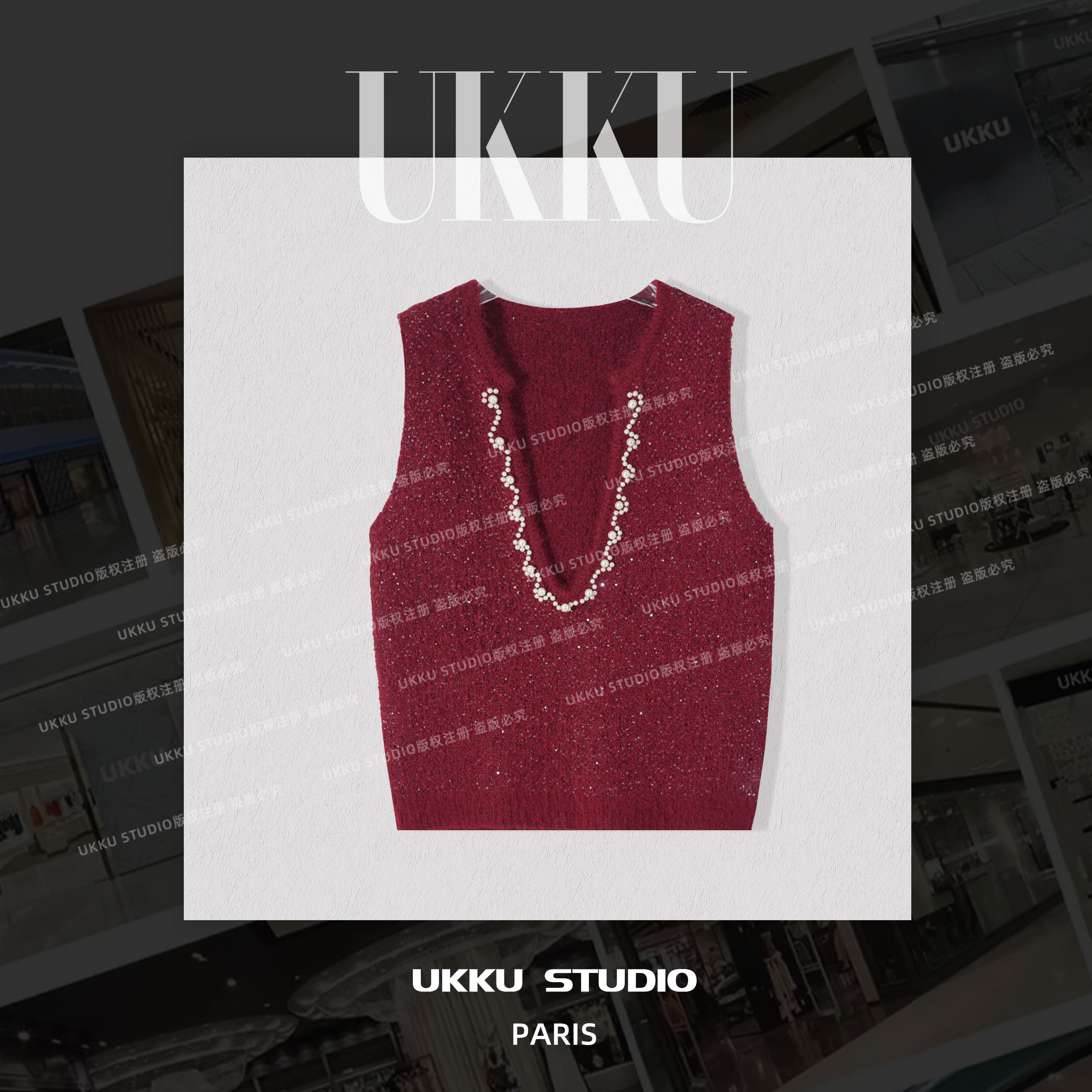 小牛 V领修身型显瘦百搭马夹网红女装镶钻高级感无袖马甲3157851