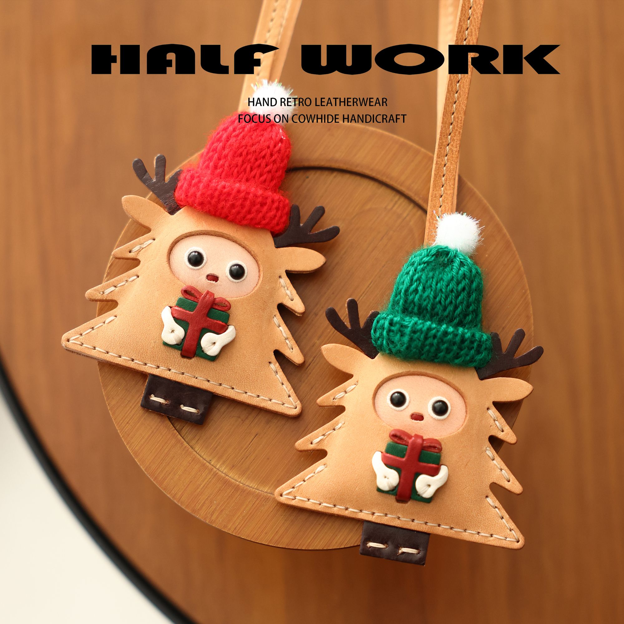 HALF WORK/伴工头层牛皮 定制手工高级百搭包包挂饰8910/8613