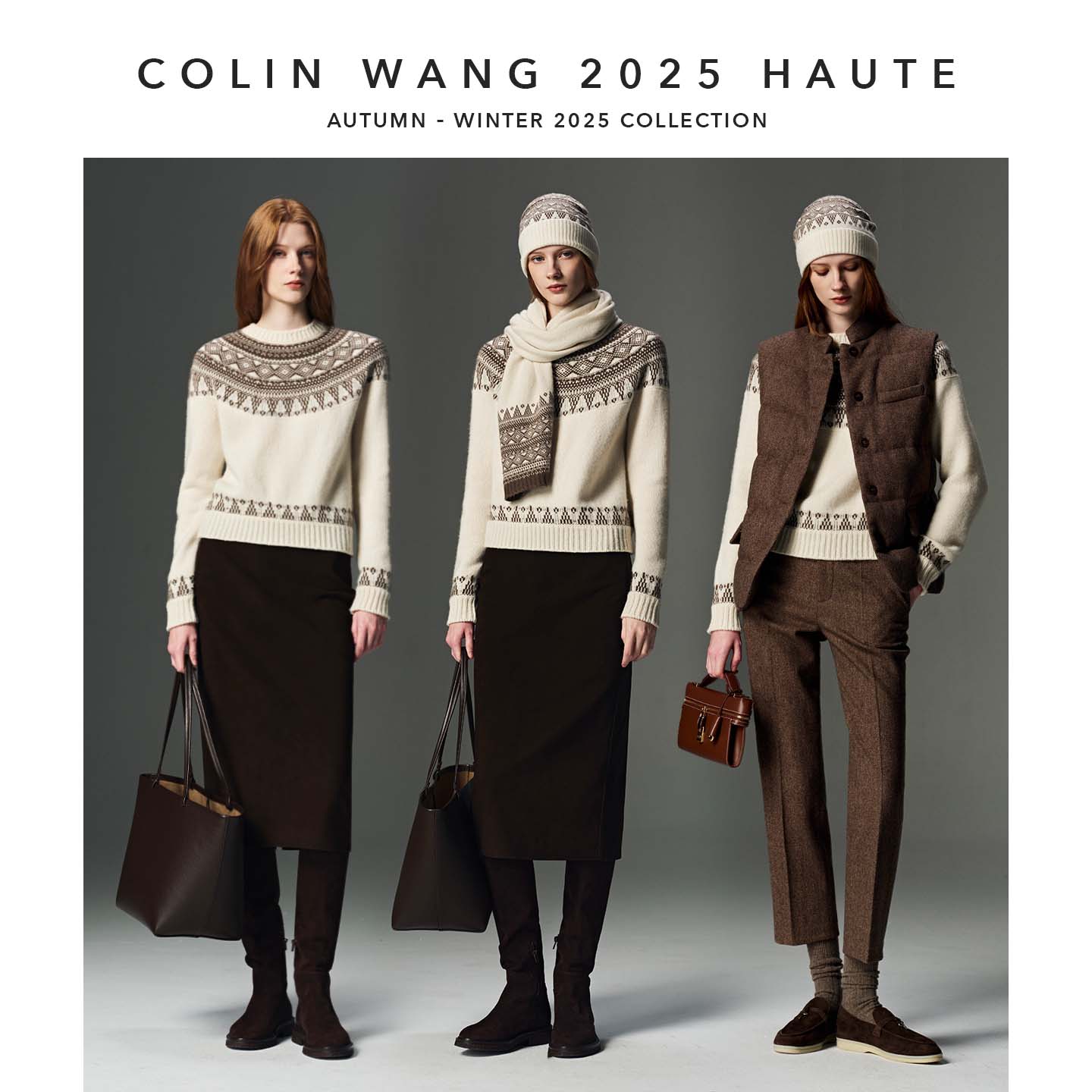 COLINWANG-大地礼赞|内蒙羊绒费尔岛几何提花针织衫/冷帽/围巾