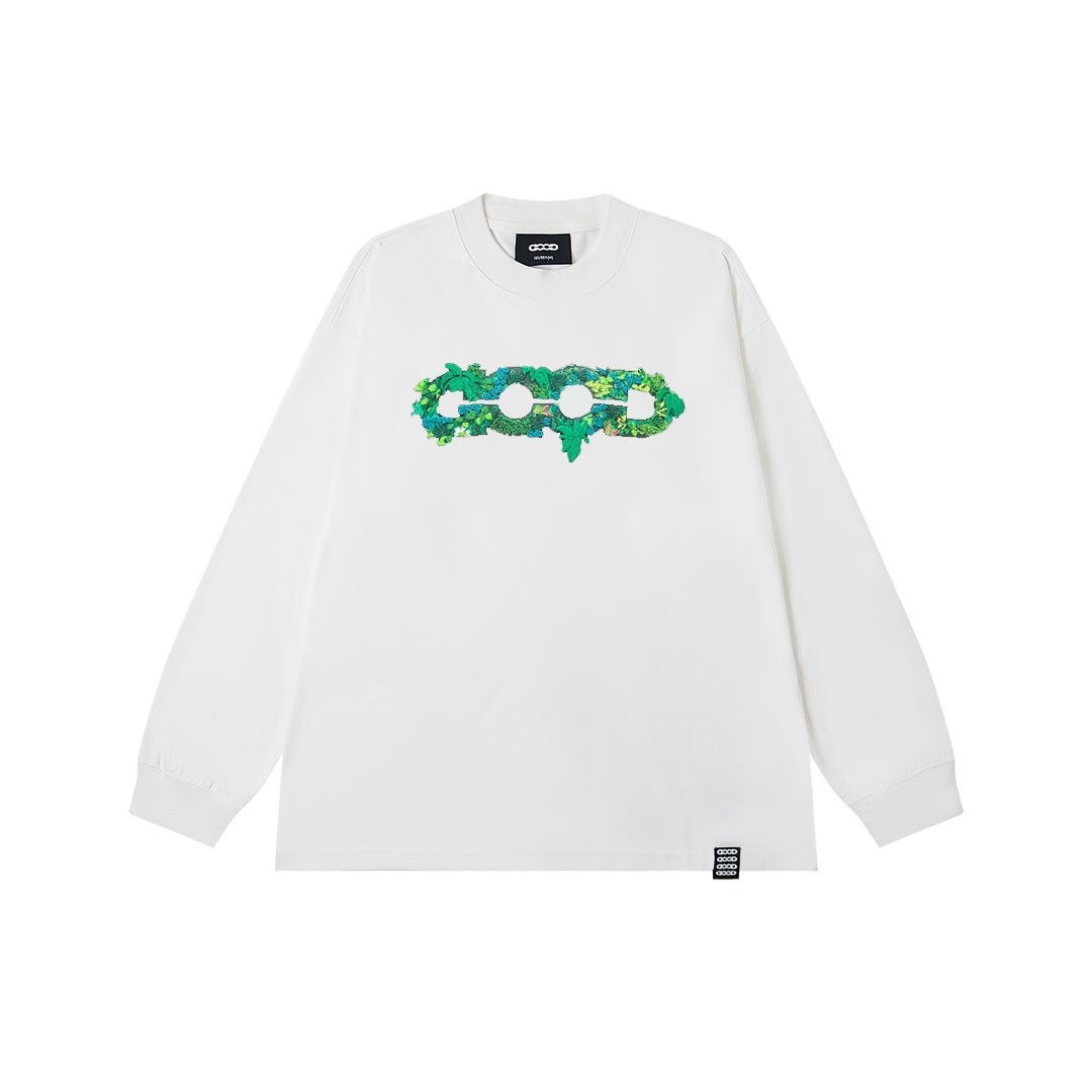 GOODBRAND 25S新款立体绿植刺绣地图LOGO宽松长袖卫衣T恤男女同款