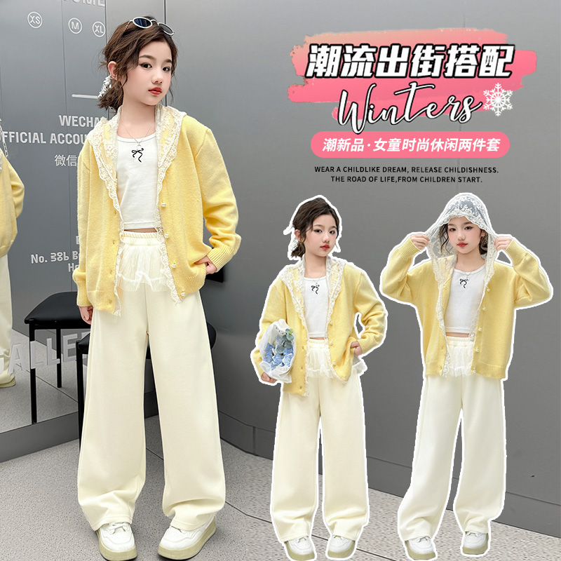 （啵罗盟妞妞）套装韩版春秋纯色女童中大童