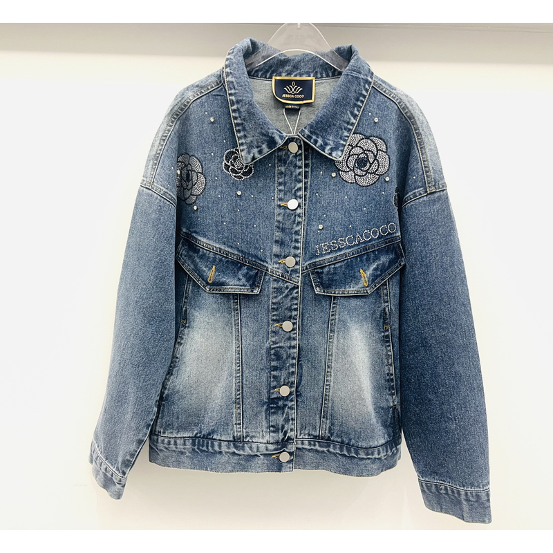 【CLOTHING原创设计A】经典山茶春季牛仔烫钻外套