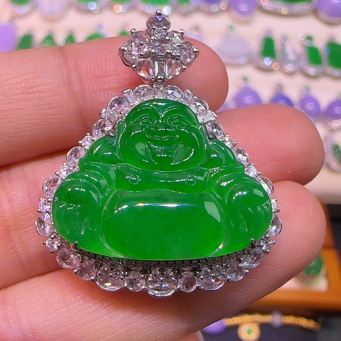 翡翠18K金镶嵌吊坠(不含链)