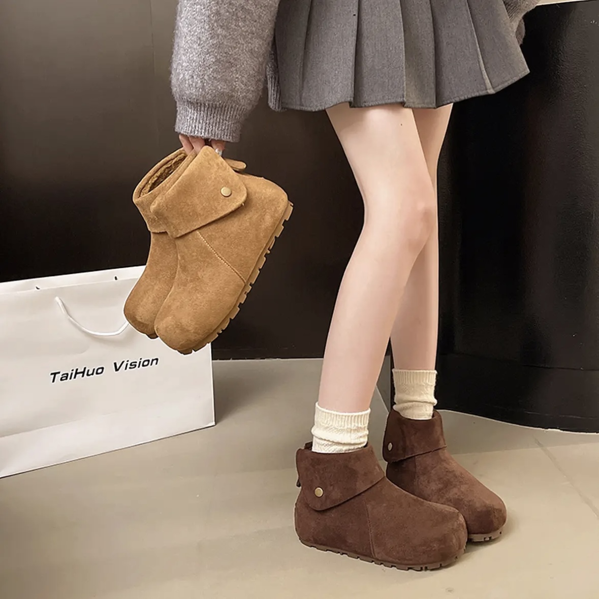 复古雪地高帮鞋女加绒保暖秋冬季新款时尚巨好看内增高勃肯鞋M13