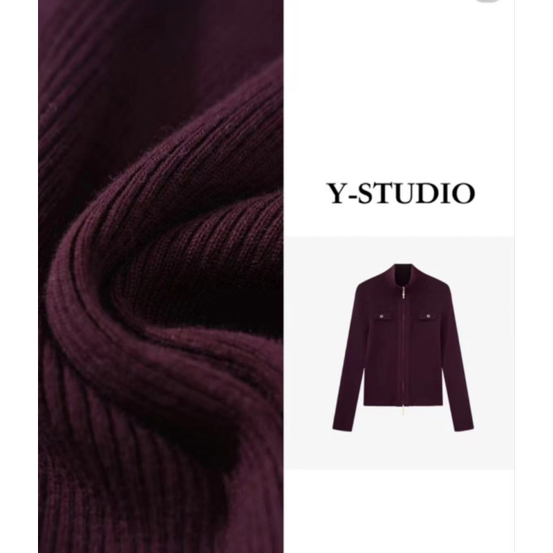 羊毛混纺气质女装时尚法式高级感Polo领针织拉链开衫