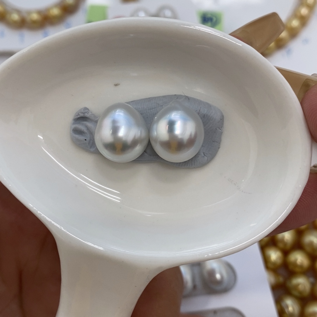 海水珍珠裸珠澳白银蓝对珠12+