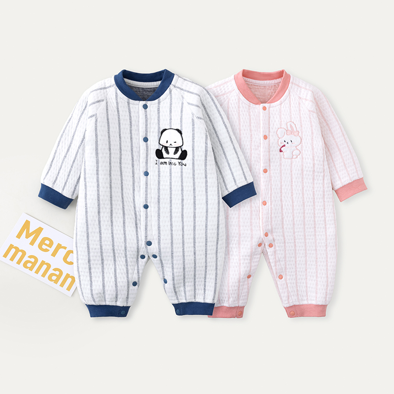 【熊猫兔兔】宝宝秋冬季连体衣哈衣爬服新生儿冬季纯棉连体衣加厚