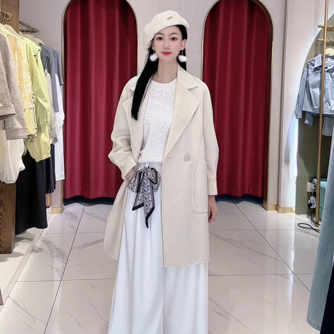 休闲百搭时尚双面绒女秋冬中长款宽松韩版毛呢大衣小个子适用外套