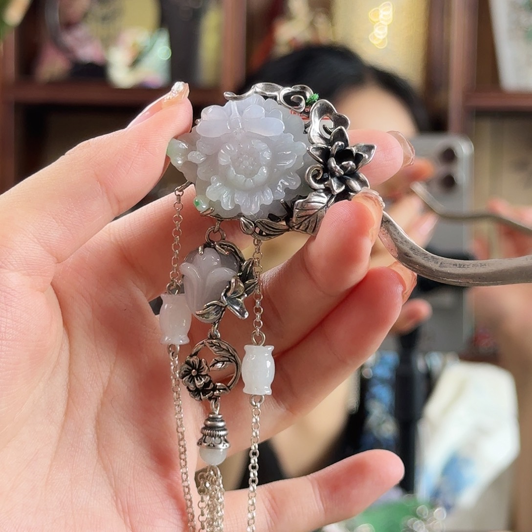 翡翠银S925镶嵌发饰