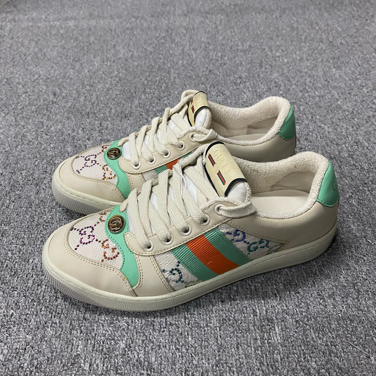 95新 GUCCI/古驰 98新/37.5码/古驰/绿尾闪钻脏脏鞋/BF00754