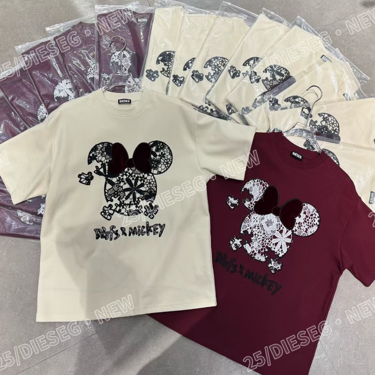 欧洲站欧货南油2025DIESEG秋冬新款立体丝绒绣花半袖磨毛T恤