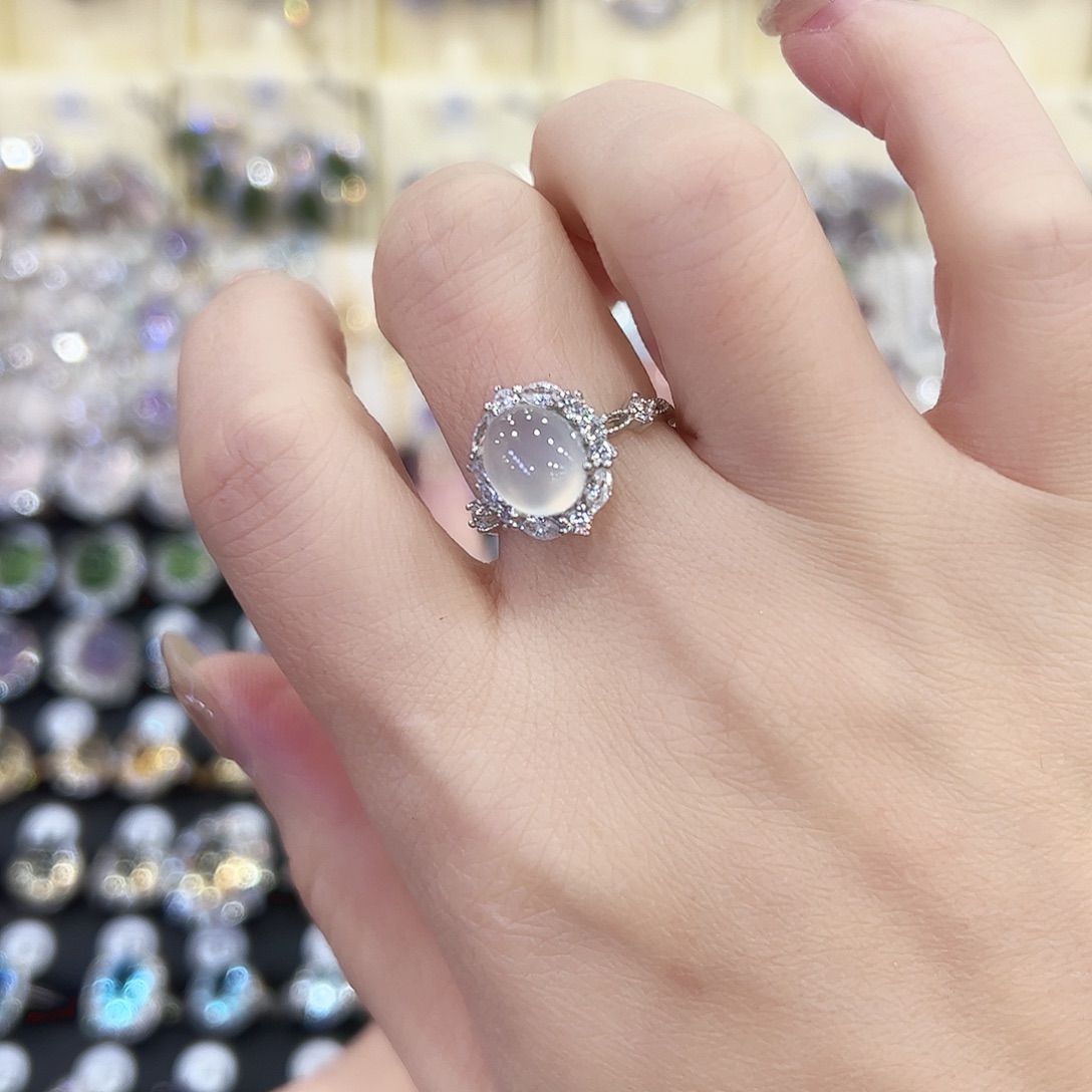 蛇纹石玉银S925镶嵌戒指