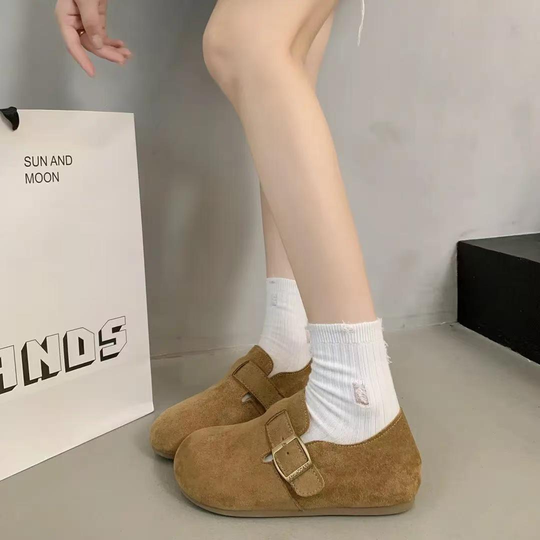 复古全包勃肯鞋女平底2025秋季新款一脚蹬懒人单鞋加绒软底博肯鞋