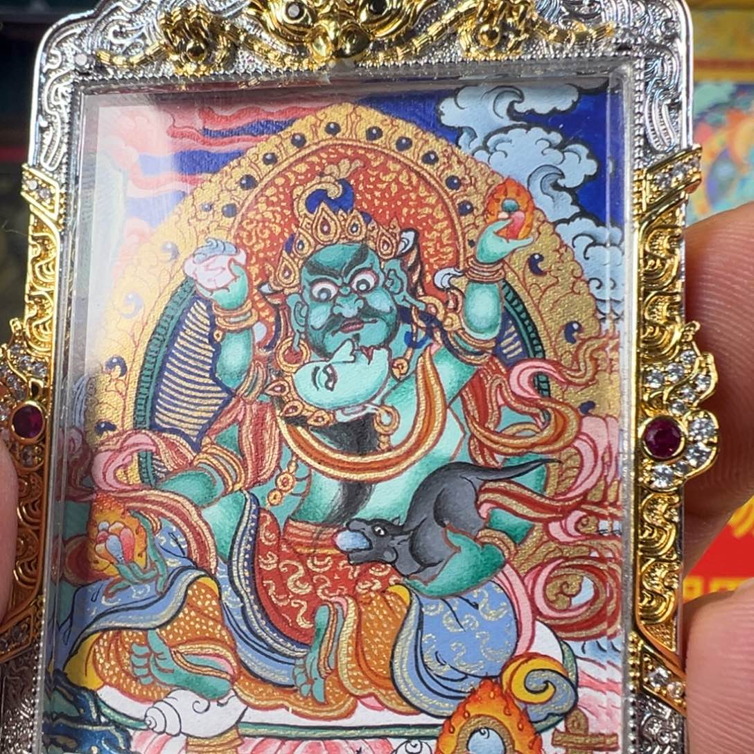 吊坠纯手唐卡绿财神
