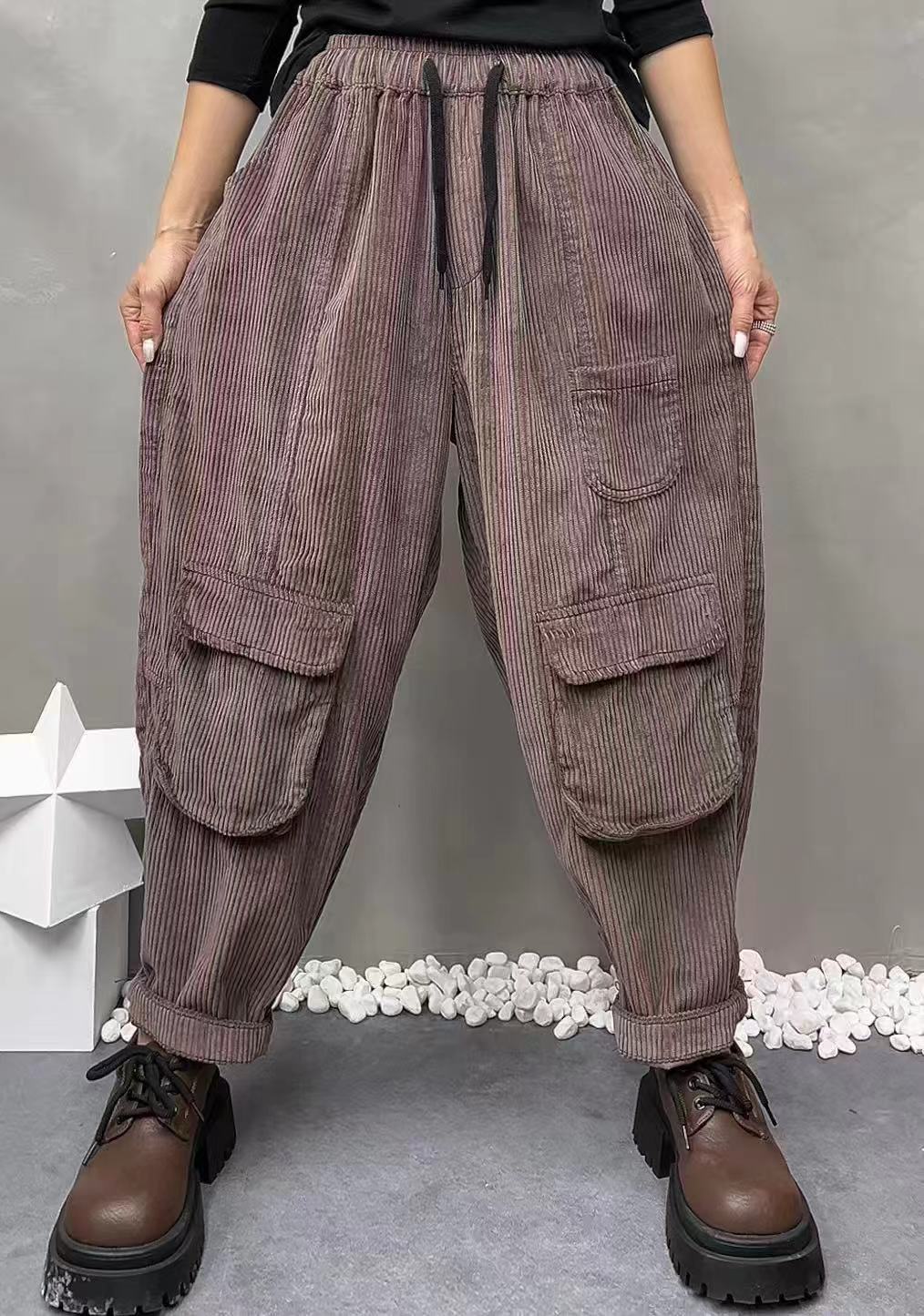 牛仔裤早秋新款2076灯芯绒水洗百搭宽松韩版时尚休闲复古松紧腰