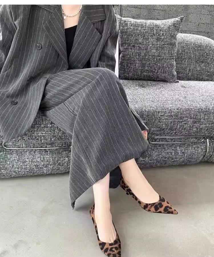 豹纹尖头浅口细跟高跟鞋女洋气不累脚质时尚百搭软皮鞋子