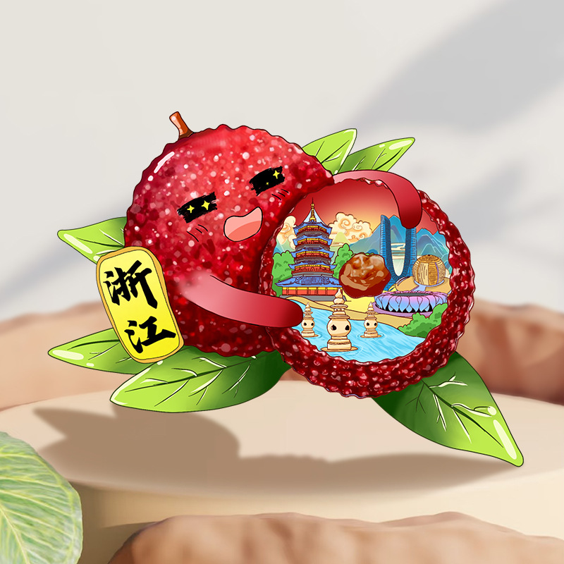 中国风杭州冰箱贴浙江城市旅行文创纪念品木质绍兴景点磁吸贴