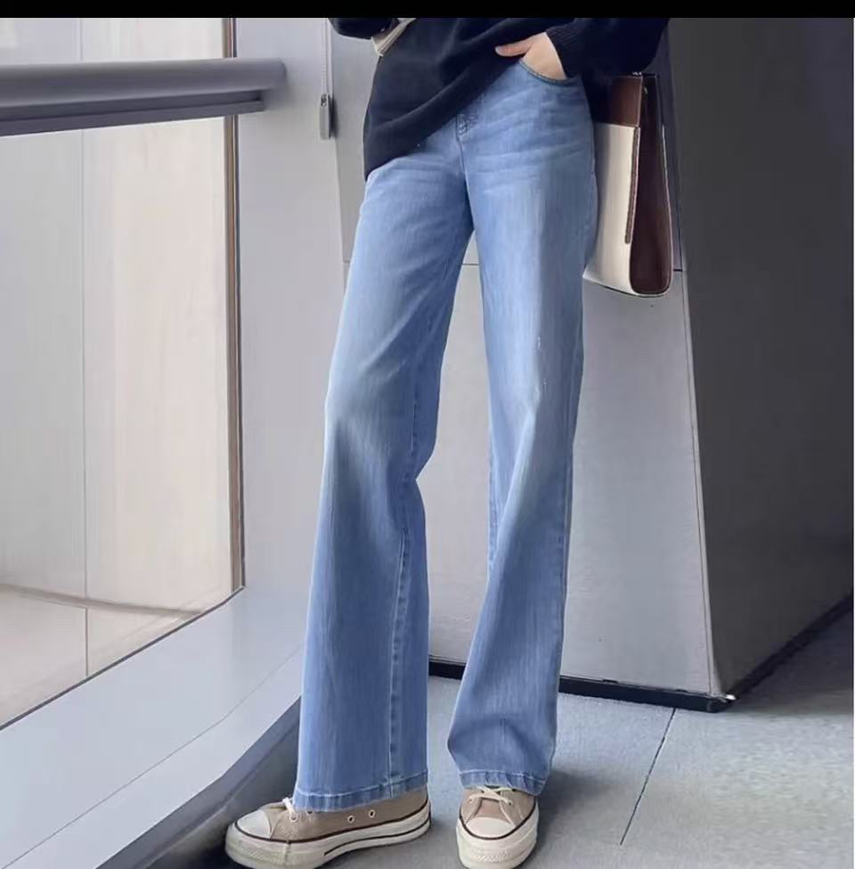 哥家春夏百搭直筒牛仔裤微微暇