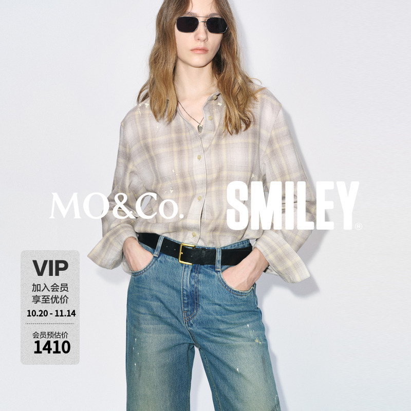 【SMILEY联名】MOCO衬衫2025冬新品泼墨印绵羊毛薄绒呢MBE4SHT020