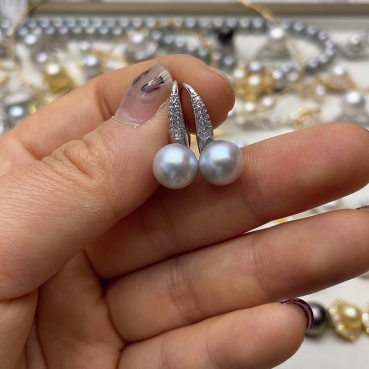 海水珍珠耳饰银S925镶嵌