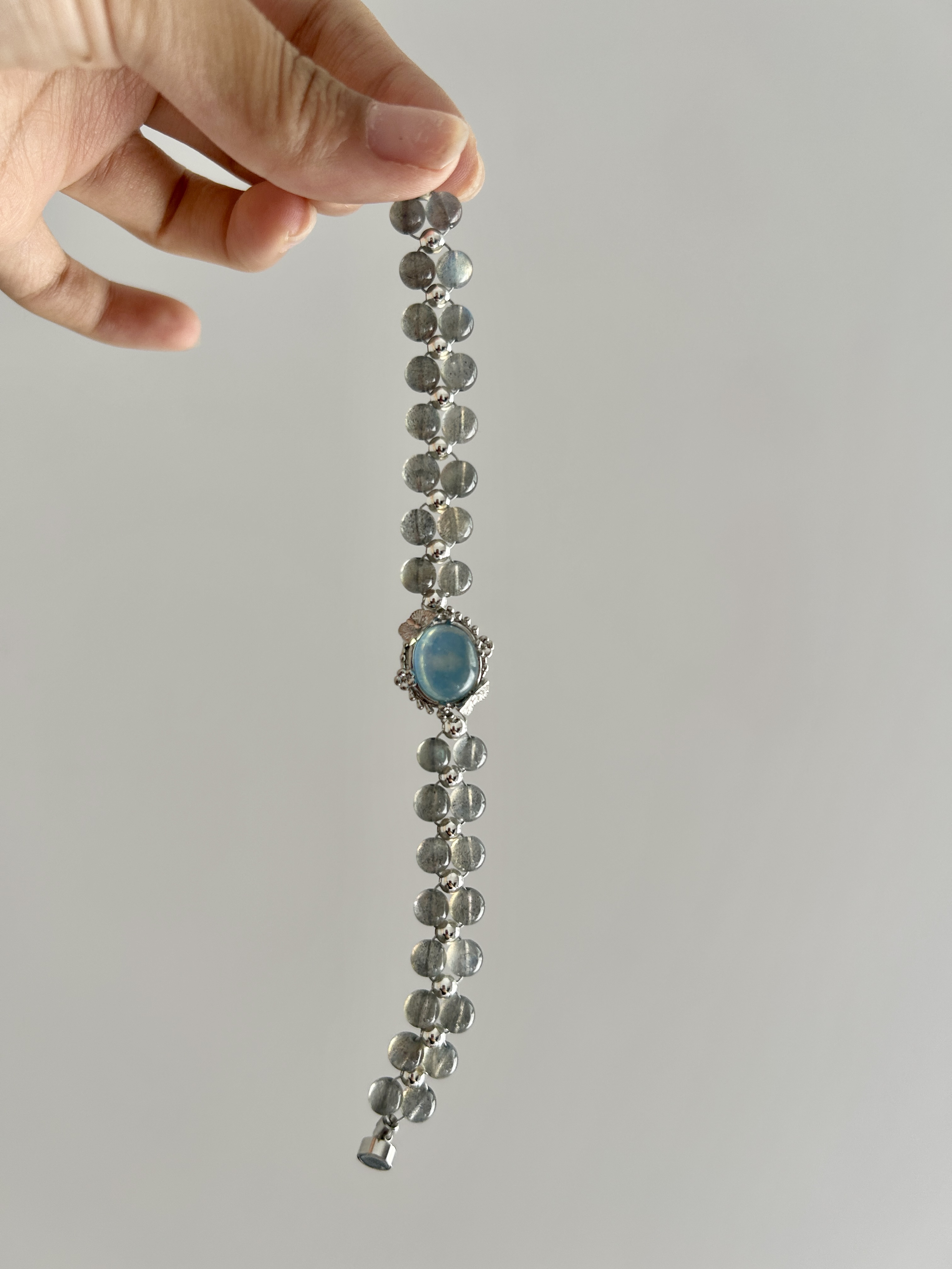 灰月光公主编水晶手串配海蓝宝魔盒高级手串手链