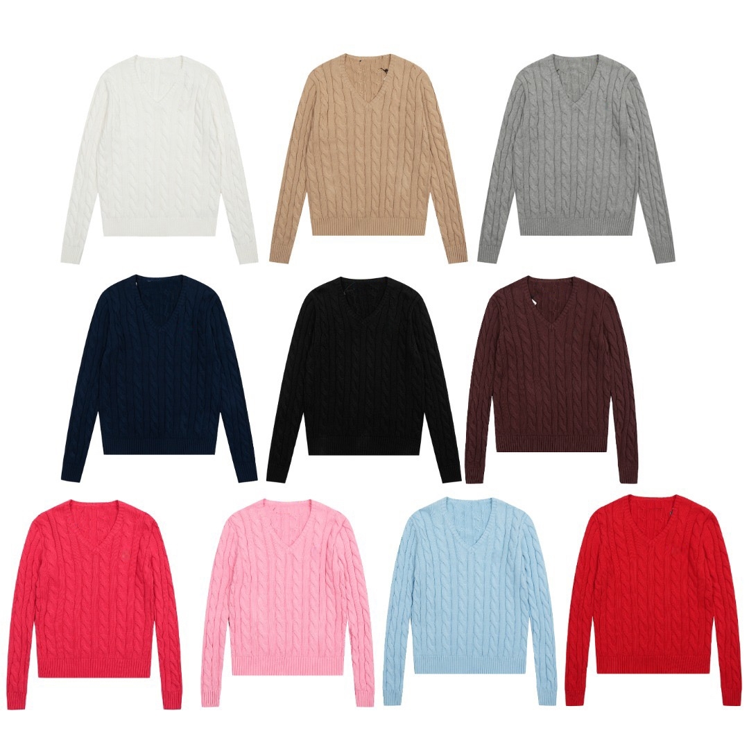 【福利款】秋冬季简欧风V领针织长袖上衣百搭绞花套头毛衣【女款】