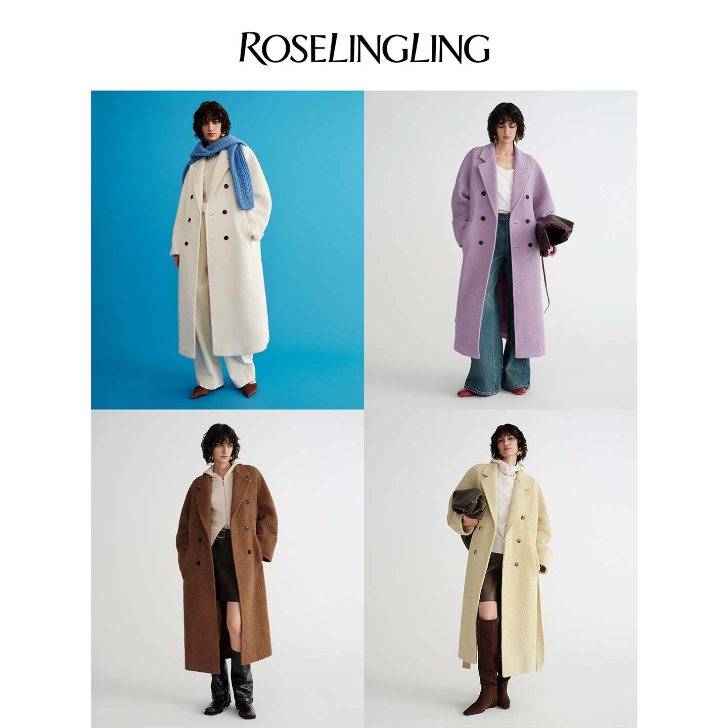 ROSELINGLING【经典礼遇】云朵触感定制色圈圈呢1018*1双排扣大衣