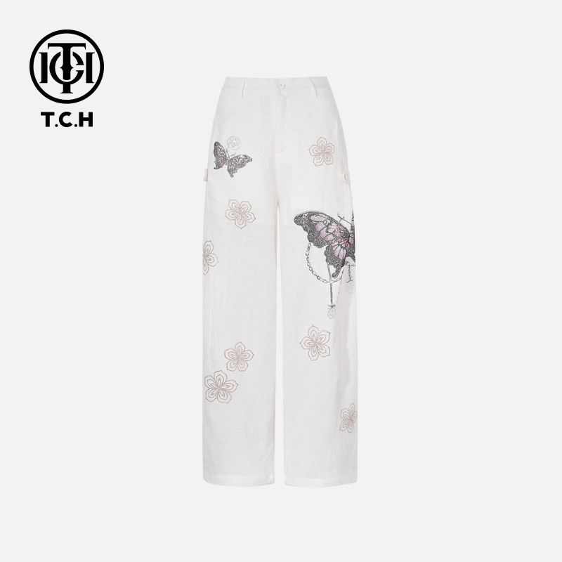 TCH私服烫钻工艺时尚百搭舒适感白色休闲裤女T75B20E5143轻奢tch