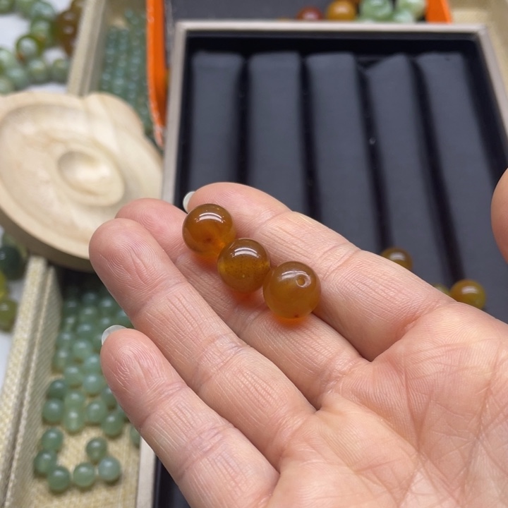 蛇纹石玉单珠3个未镶嵌穆*青