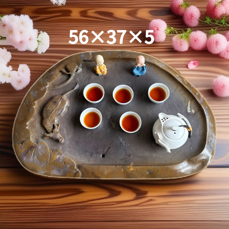 端砚石茶盘梅花坑牛气冲天功夫茶盘茶台茶海鱼缸摆件