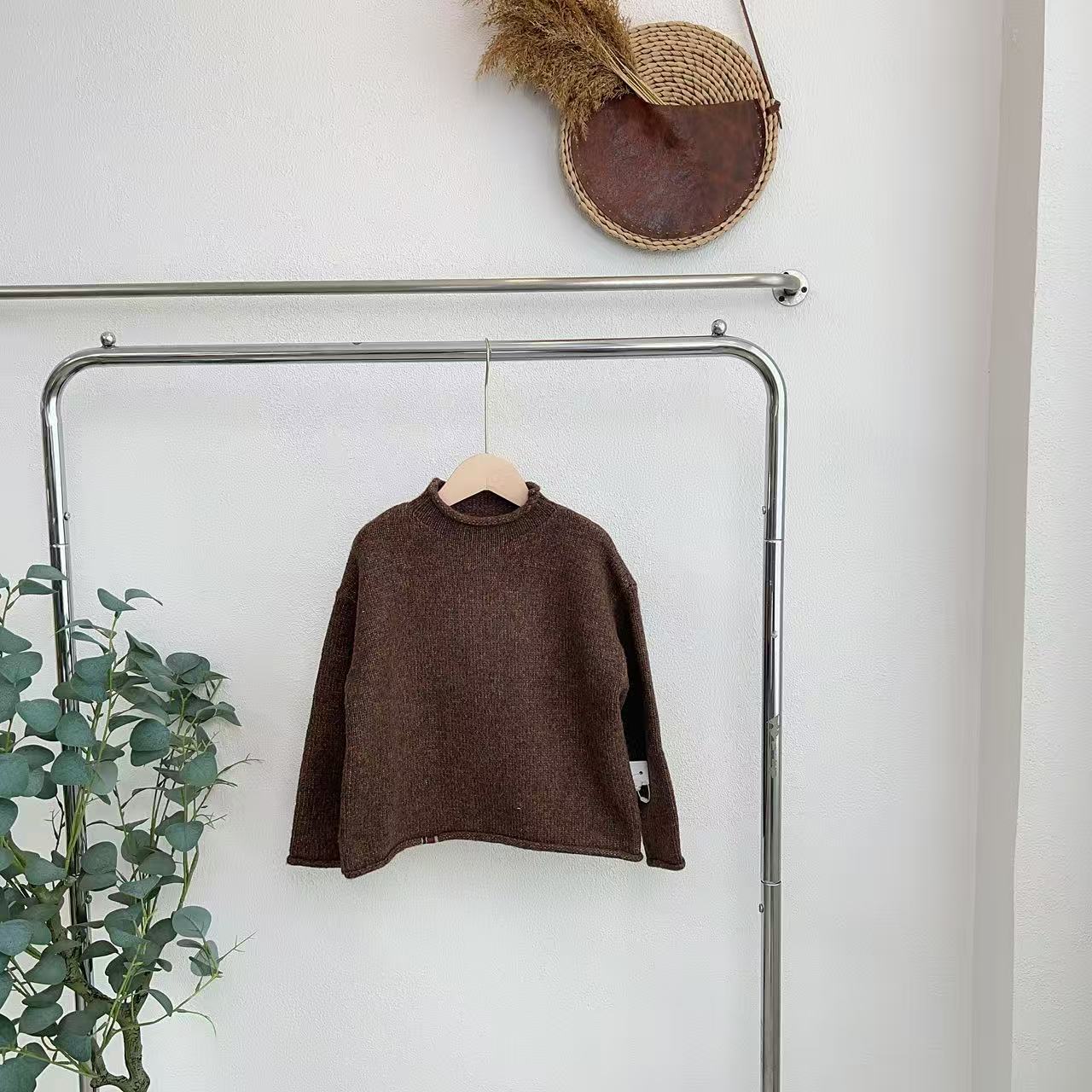 3029帕棕褐色半高领毛衣