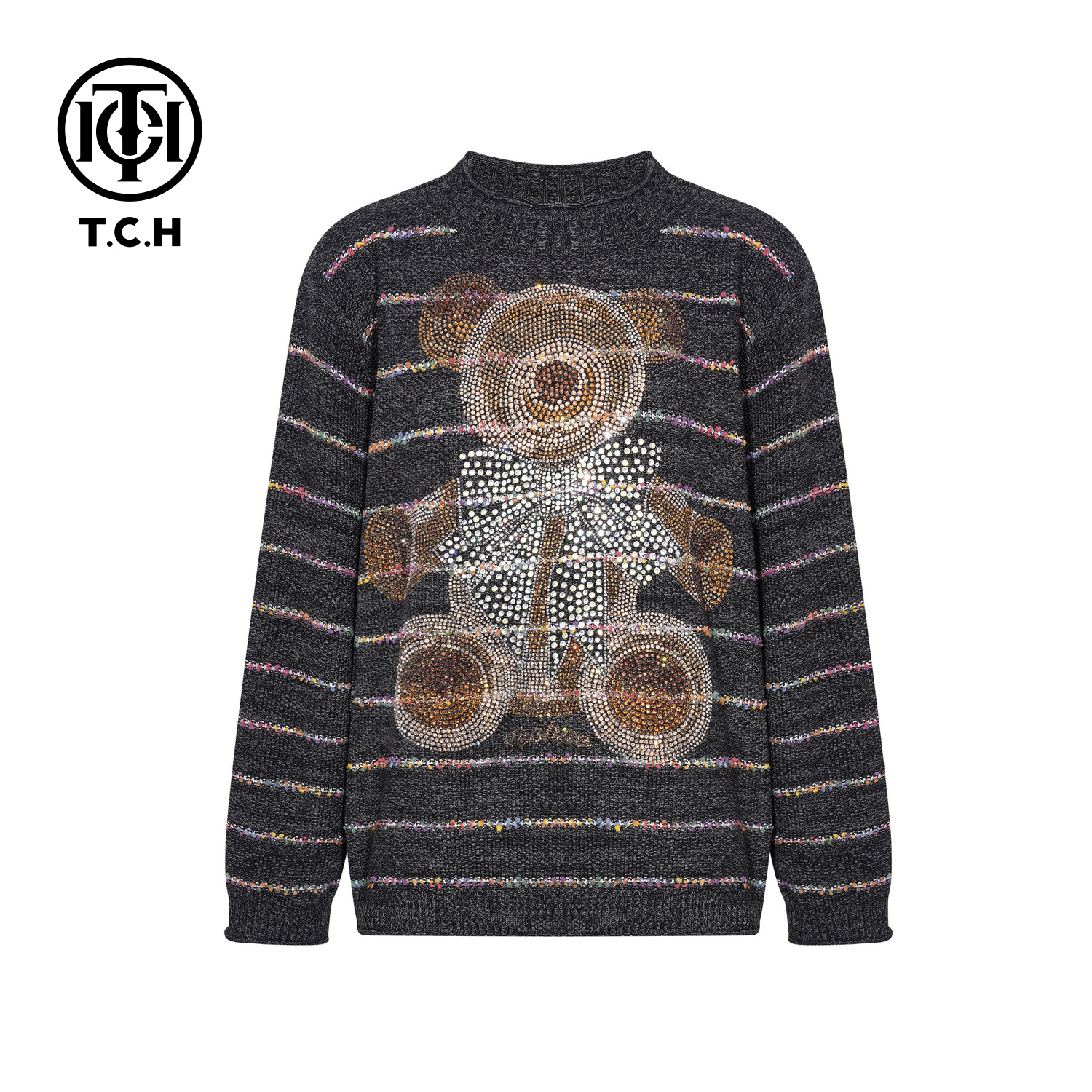 TCH【时尚气质】冬款时尚烫钻深灰色休闲风女装针织衫T75D09E1180