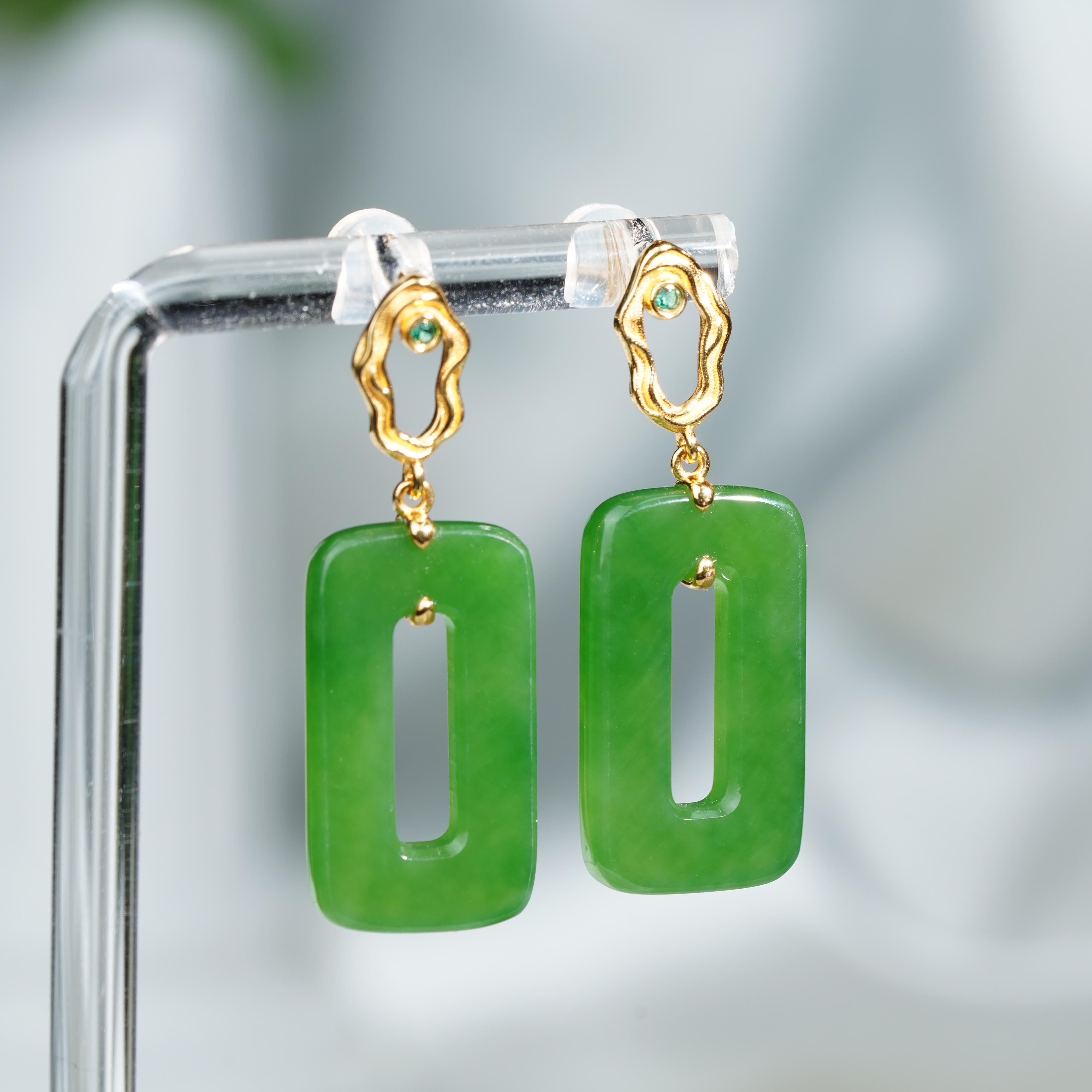 【同庆珍品】18K金和田玉老料耳饰 H44