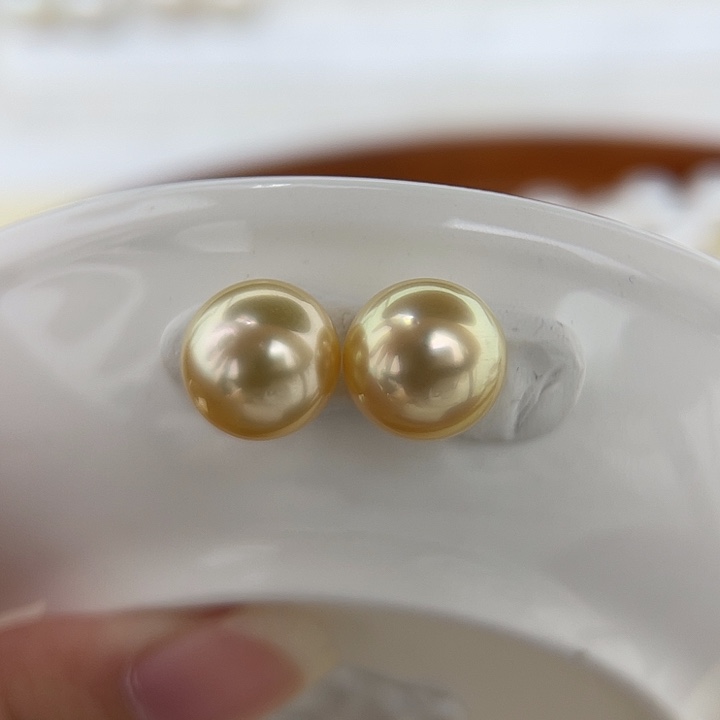 耳饰未镶嵌海水珍珠10.8mm 金珠 香槟金 极强光