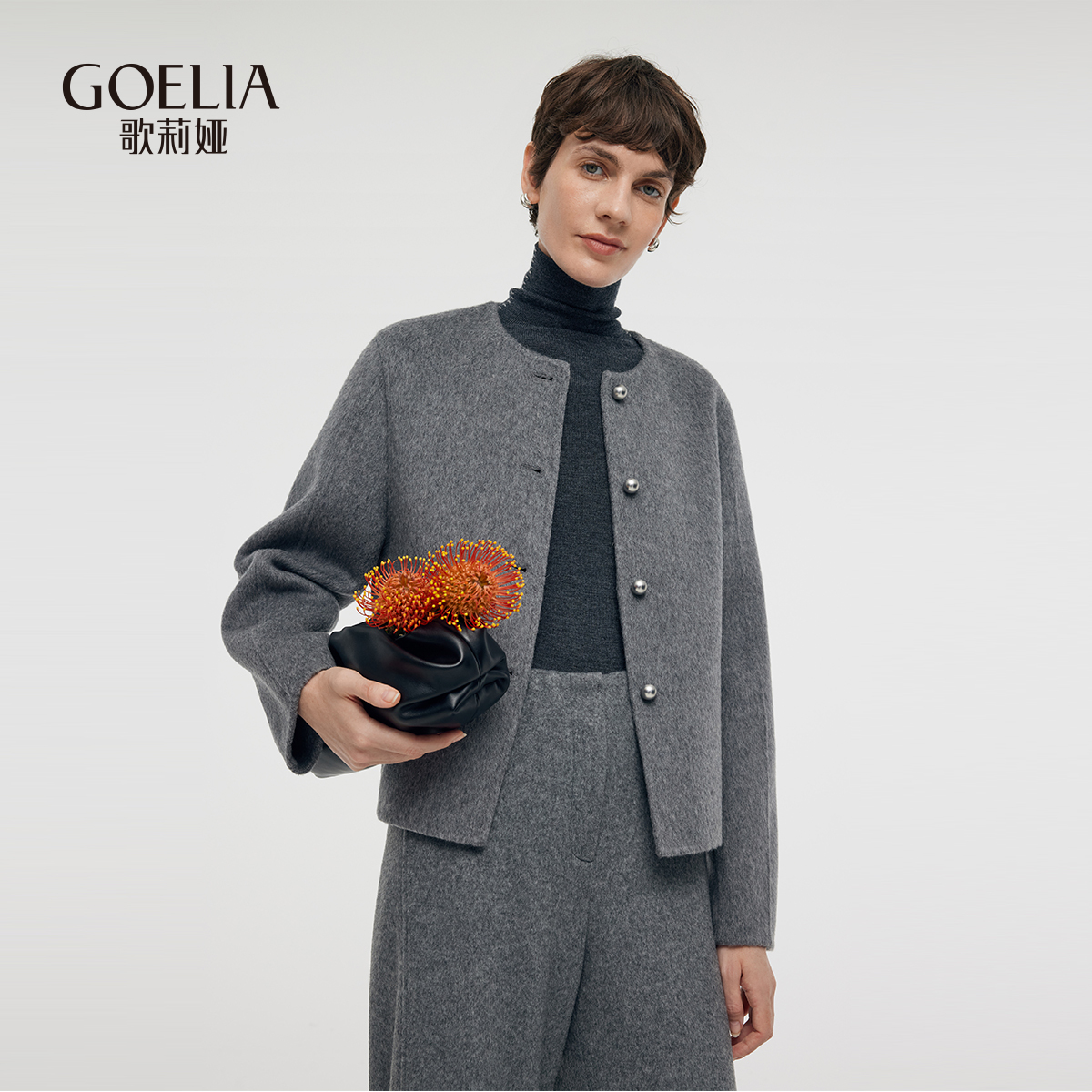 歌莉娅 冬季新品  长毛双面呢短外套  1CNC6E650