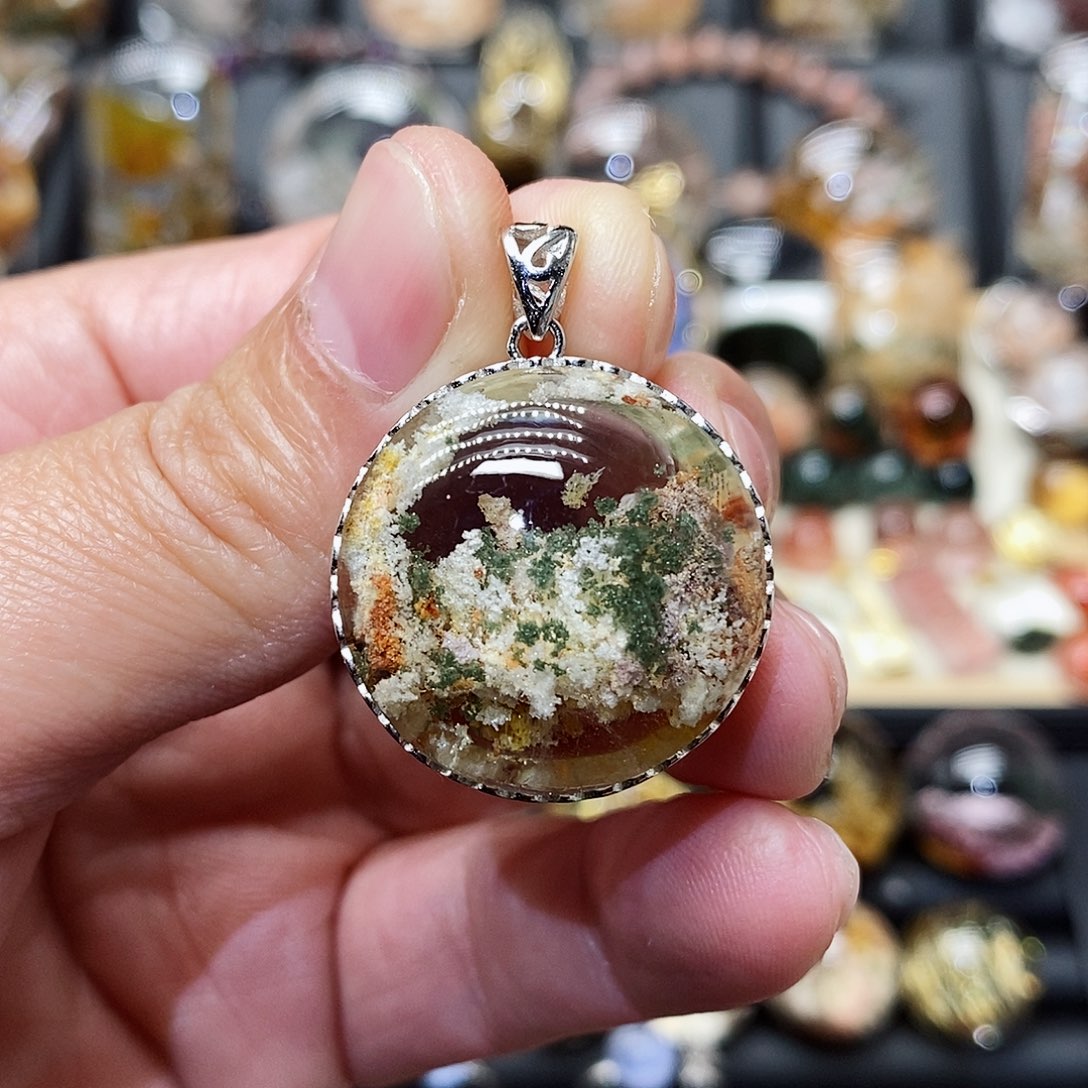 水晶颈饰银S925镶嵌乐***༣天然精致水晶吊坠