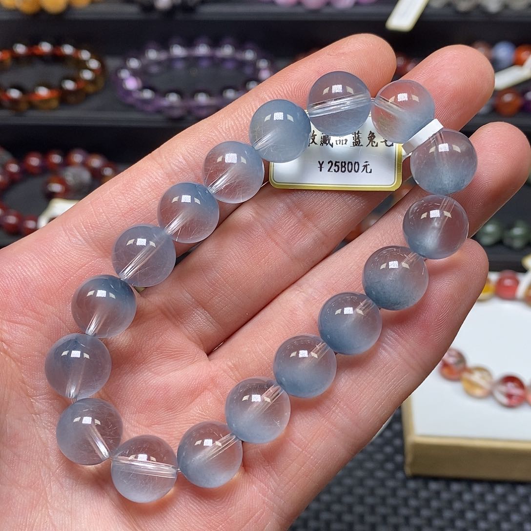 水晶手串未镶嵌蓝兔毛11.5