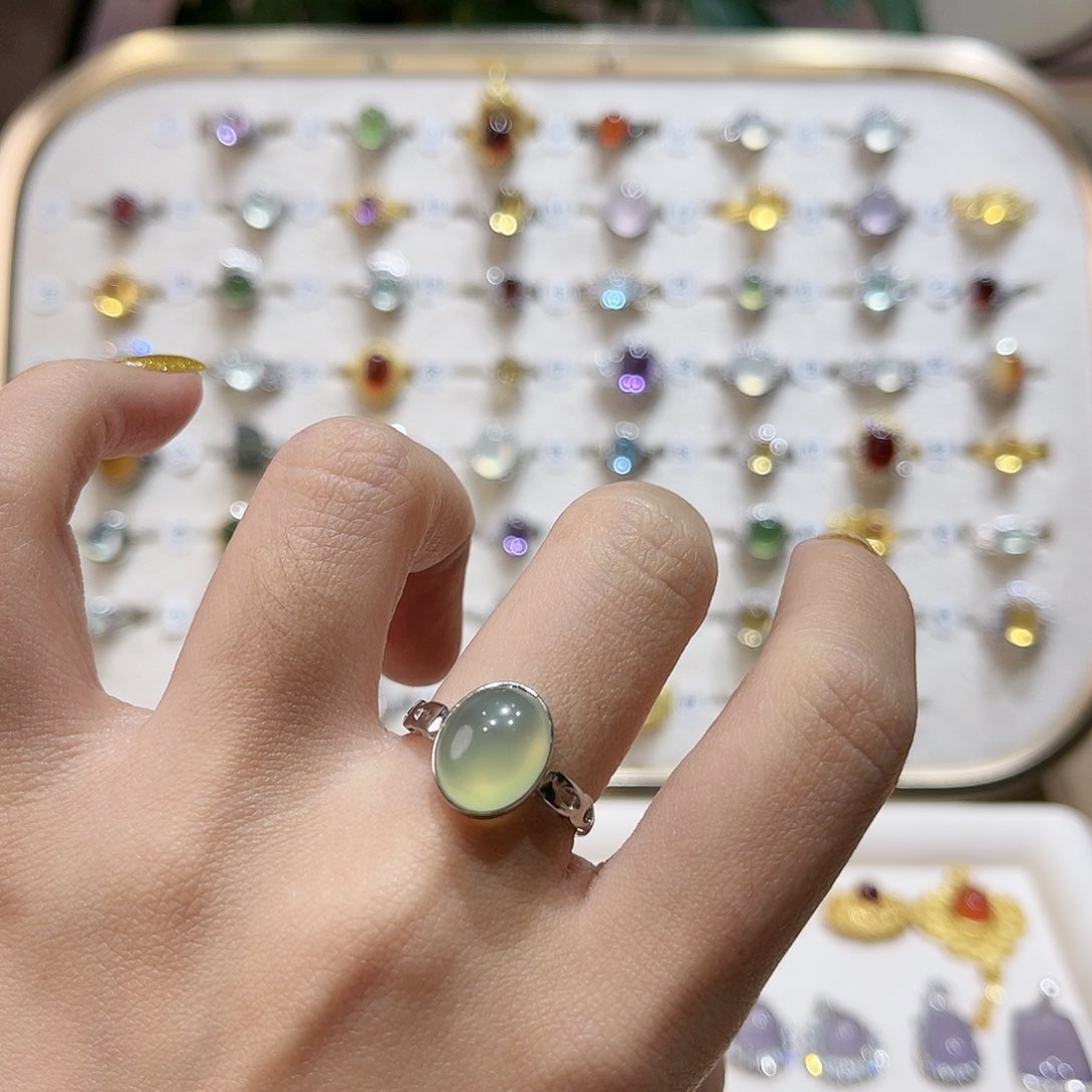 蛇纹石玉戒指银S925镶嵌