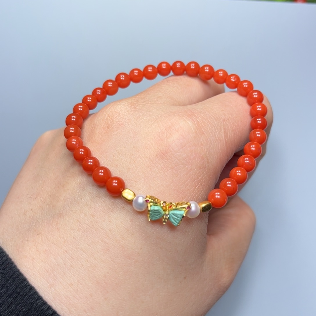 南红玛瑙DIY 手串银S925镀金镶嵌