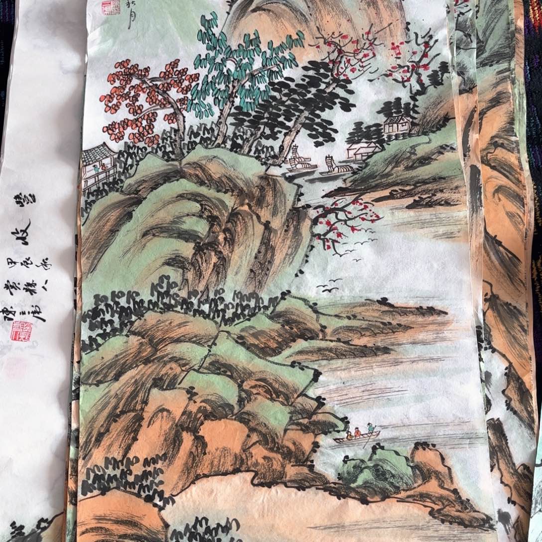 国画陈三虎三尺山水朱