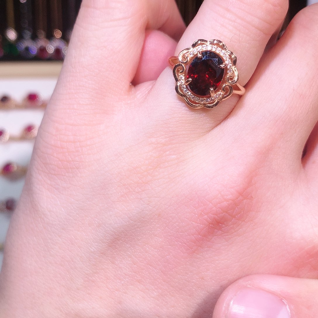 石榴石戒指银S925镶嵌
