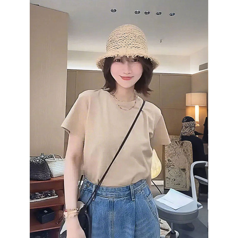 【MGDM】三醋酸天丝混纺圆领高端醋酸短袖T恤女2025春LFB25073