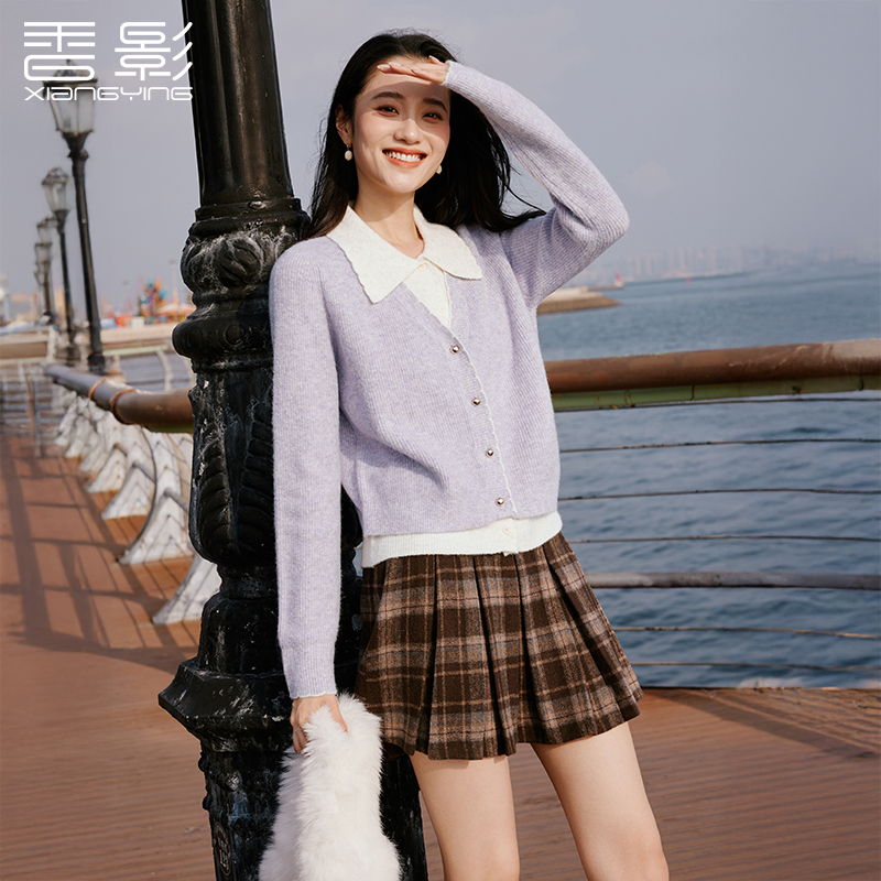 【直播专享】Z85W876毛针织衫 香影假两件针织开衫女冬季新款含羊