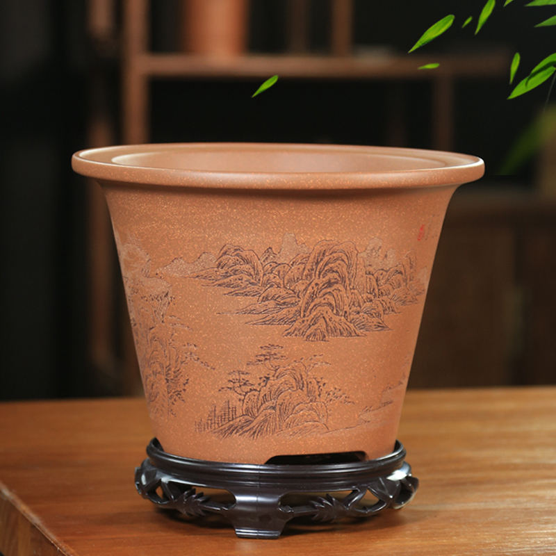 宜兴花盆陶瓷大号紫砂花盆精品绿萝透气客厅紫砂盆景盆精品兰花盆