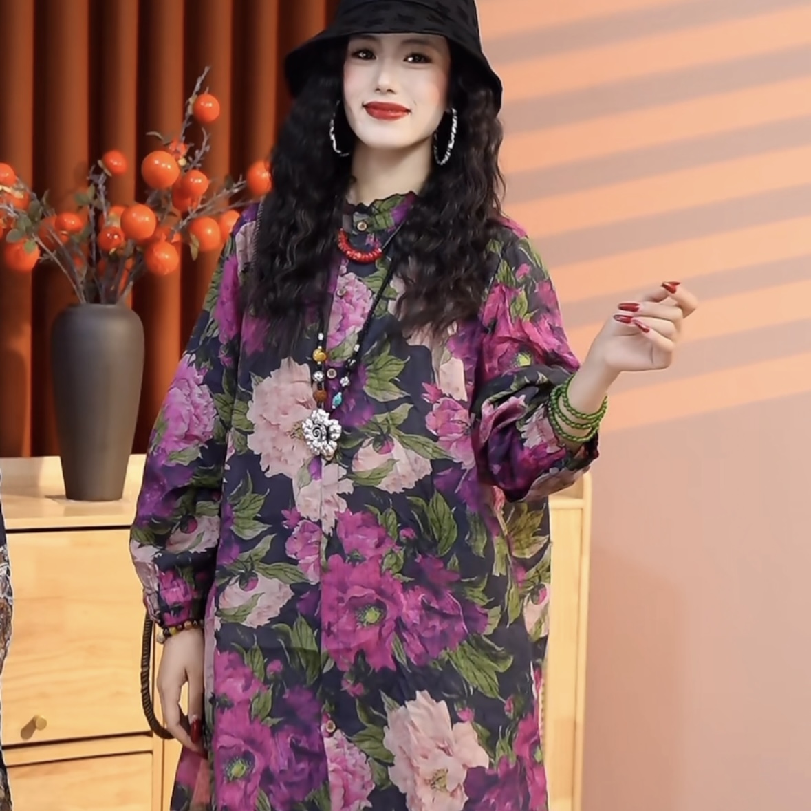 【“紫气东来”】2025秋季新款紫气东来时尚显白苎麻长款女上衣70029