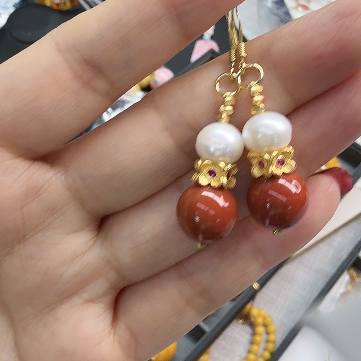 南红玛瑙耳环银S925镶嵌孙****购